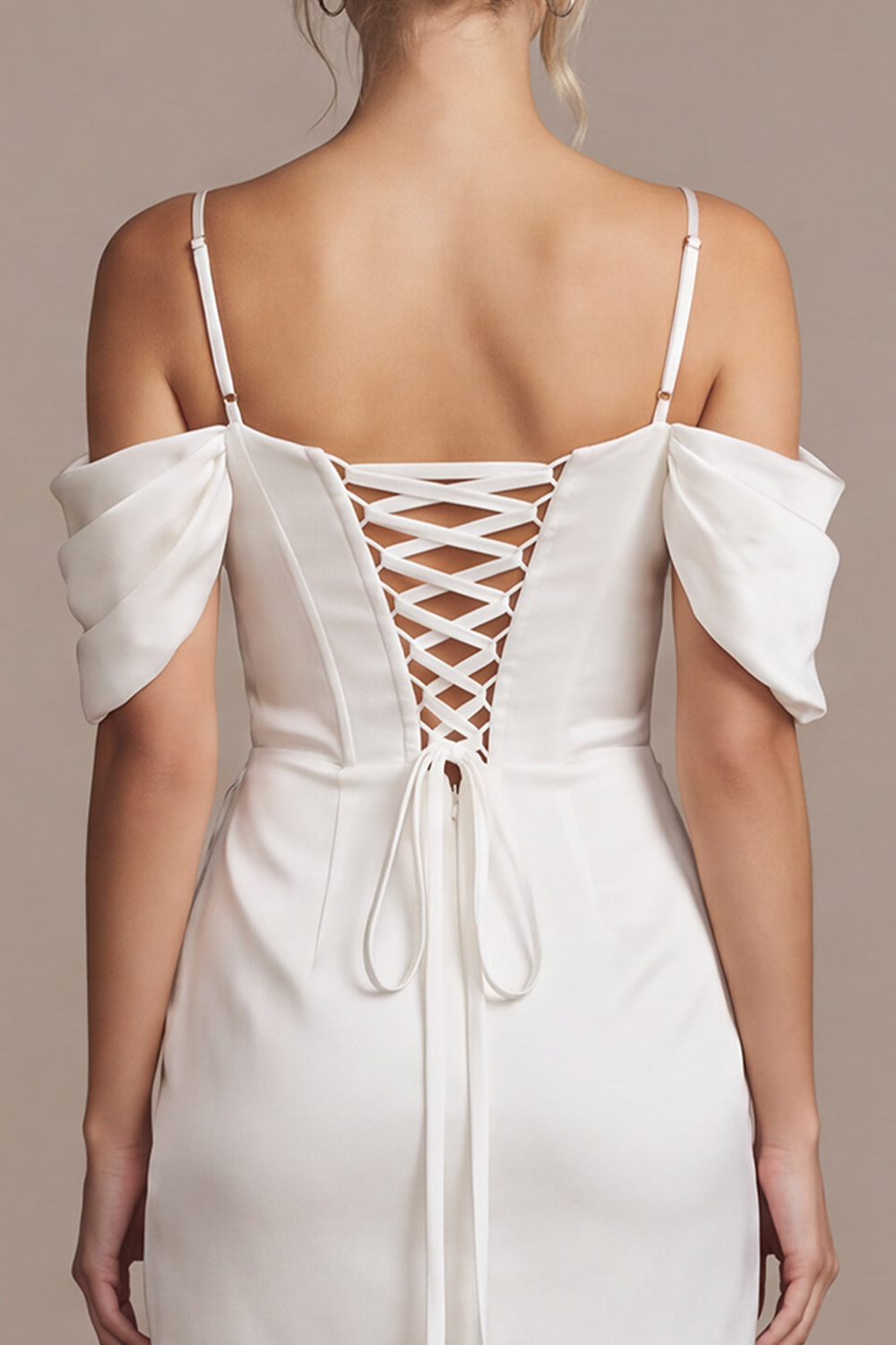 White Ruched Corset Cold Shoulder Short Bridal Shower Dress