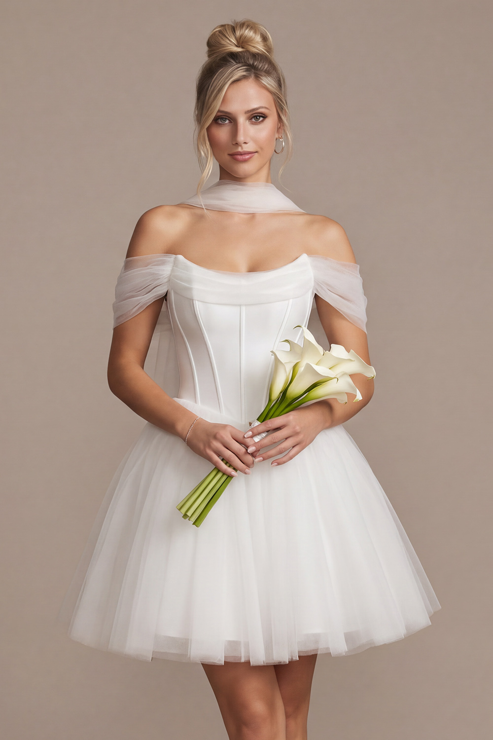 White Off the Shoulder Corset Tulle Short Bridal Shower Dress