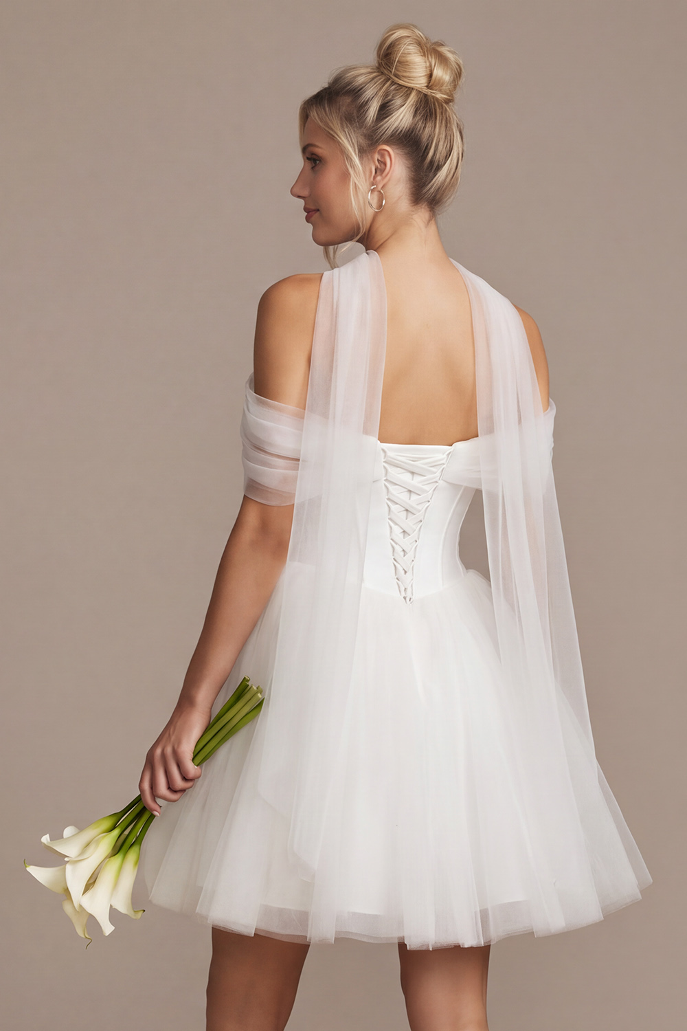 White Off the Shoulder Corset Tulle Short Bridal Shower Dress