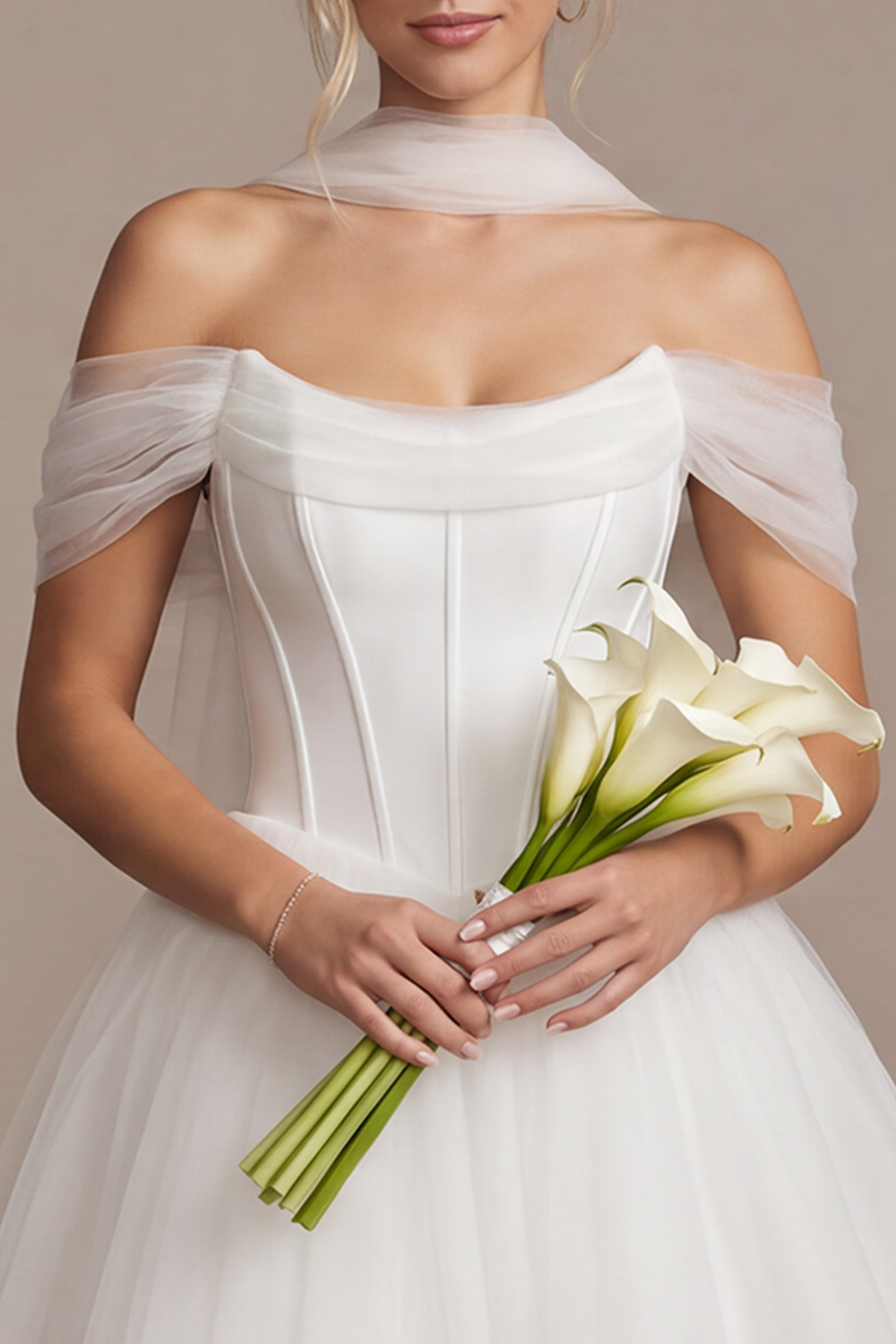 White Off the Shoulder Corset Tulle Short Bridal Shower Dress