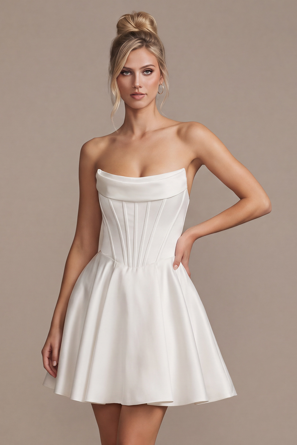 Strapless White Corset A-Line Short Bridal Shower Dress