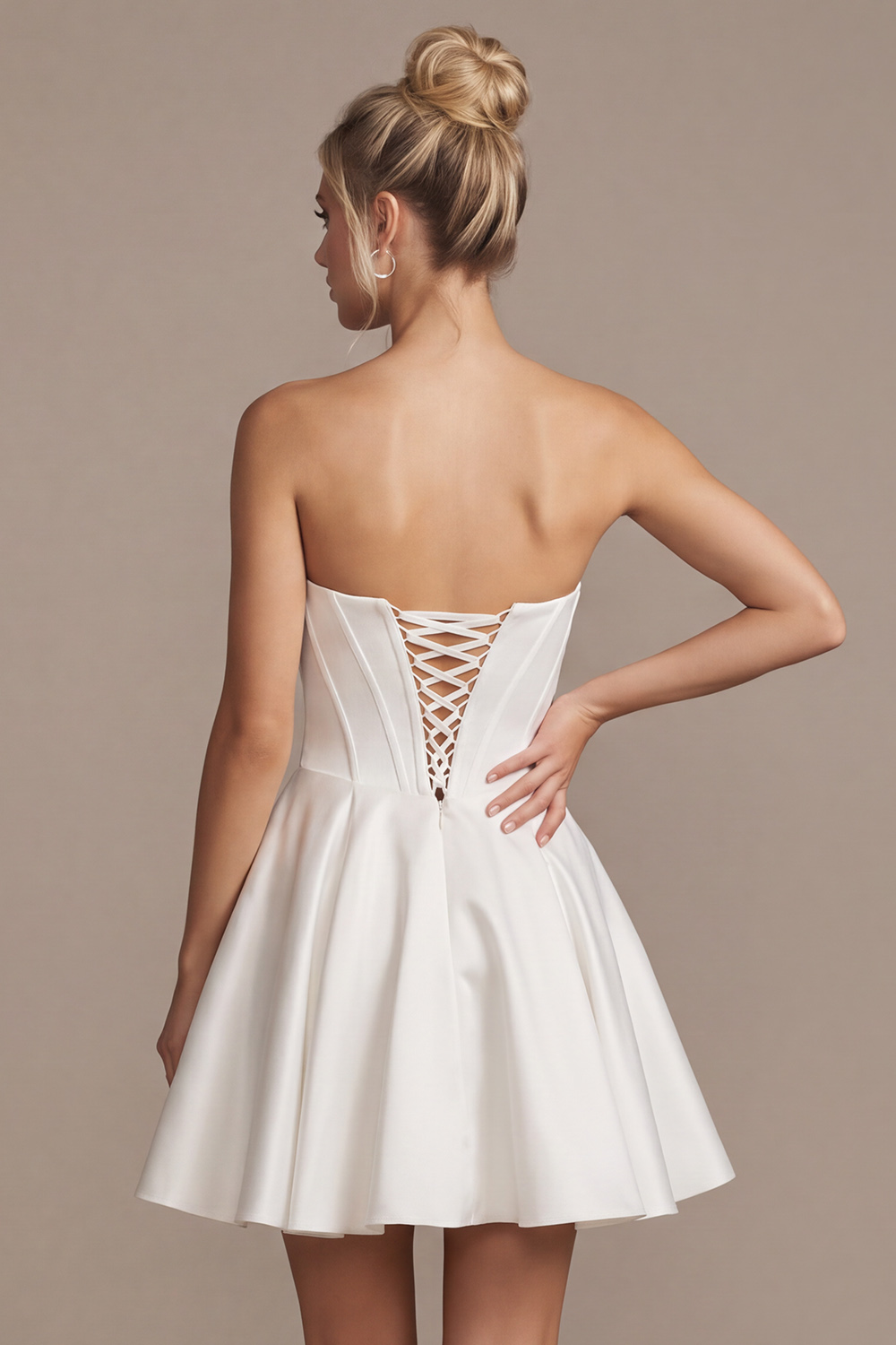 Strapless White Corset A-Line Short Bridal Shower Dress