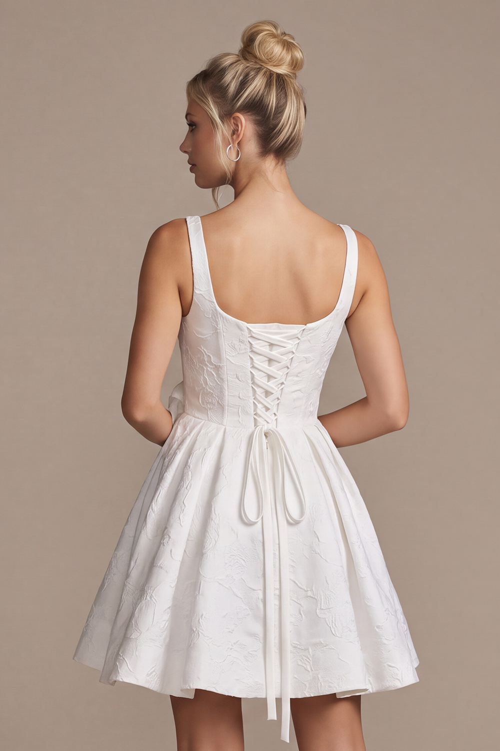White Square Neck Floral A-Line Short Bridal Shower Dress with 3D Flower