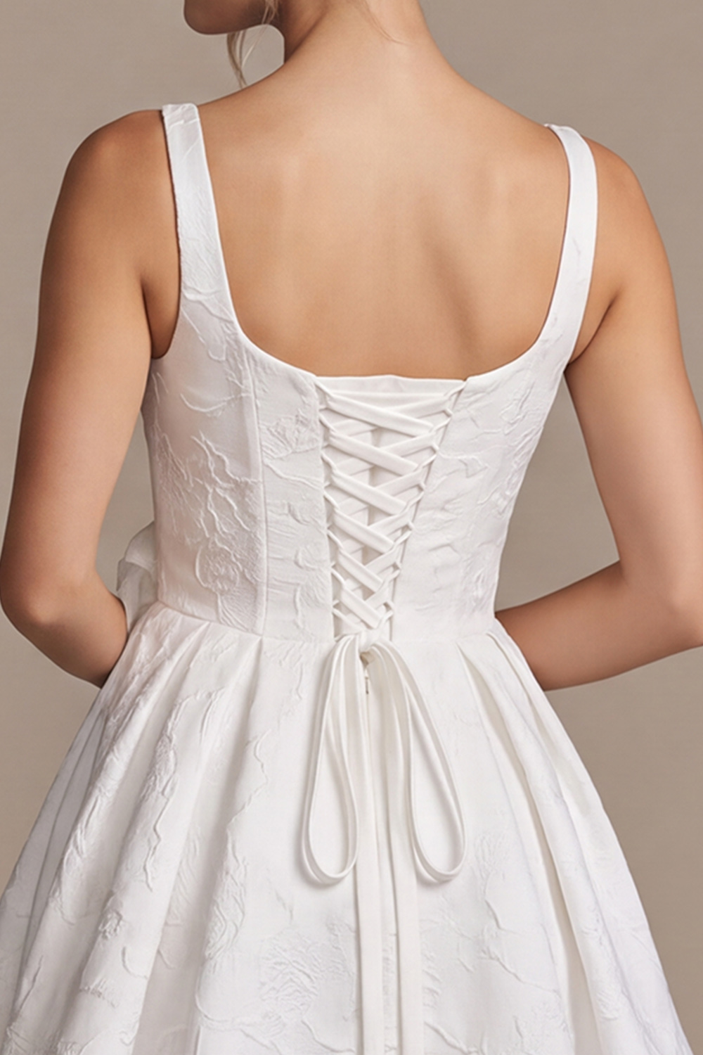 White Square Neck Floral A-Line Short Bridal Shower Dress with 3D Flower