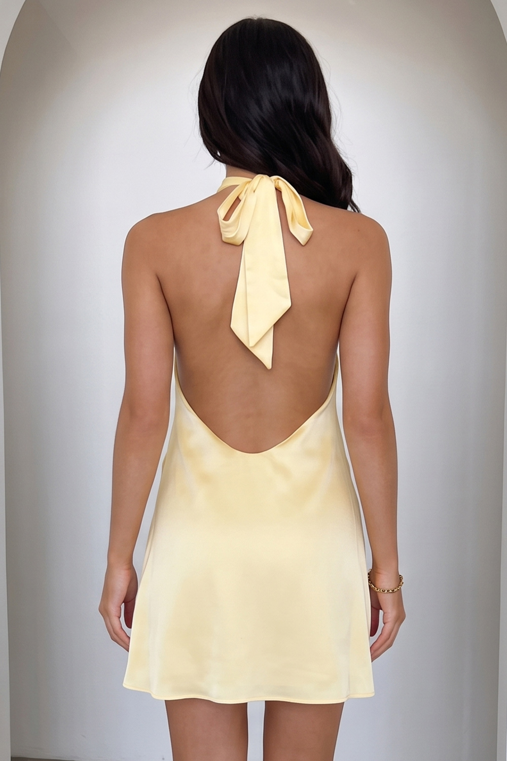 Light Yellow A Line Halter Short Homecoming Dress with Bow