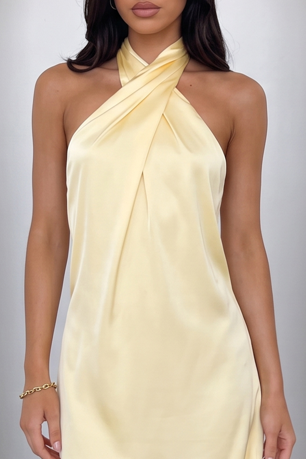 Light Yellow A Line Halter Short Homecoming Dress with Bow