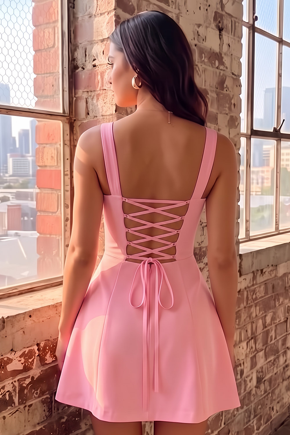 Pink Thick Straps A Line Short Homecoming Dress with 3D Flower