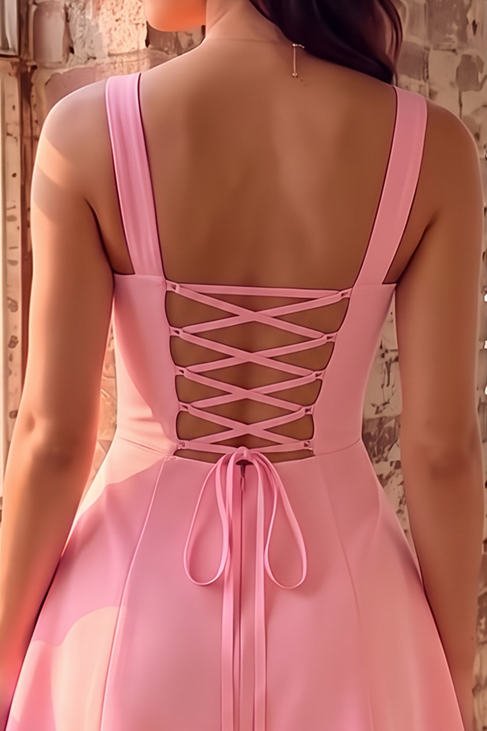 Pink Thick Straps A Line Short Homecoming Dress with 3D Flower