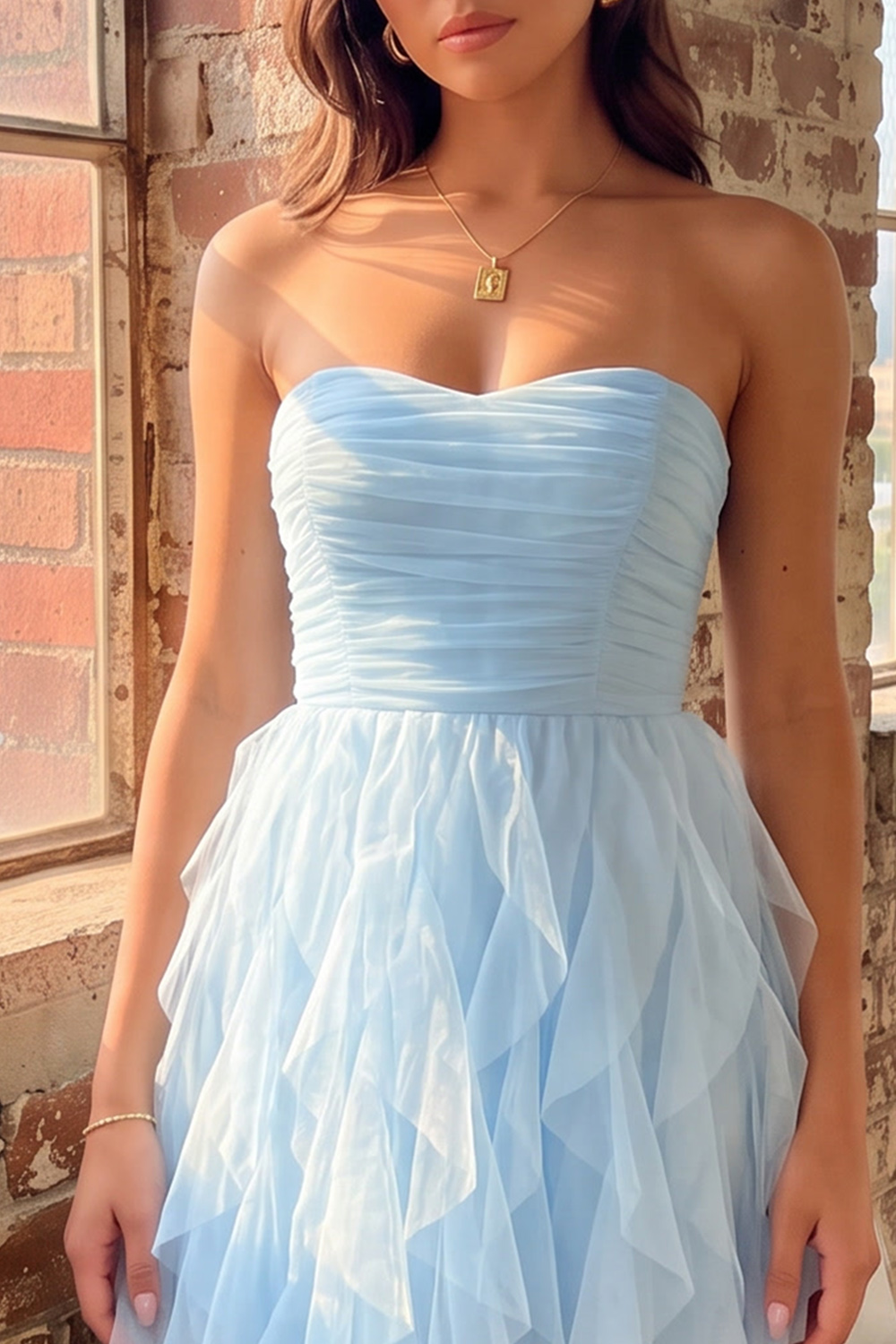 Light Blue Sweetheart Ruched Short Homecoming Dress with Ruffles