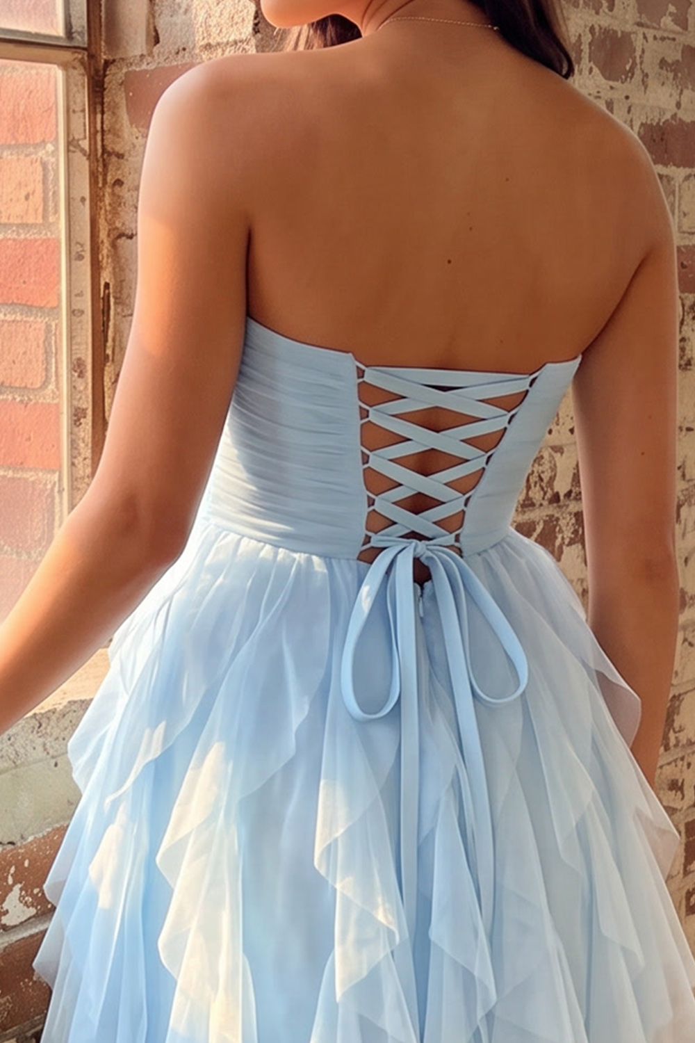 Light Blue Sweetheart Ruched Short Homecoming Dress with Ruffles