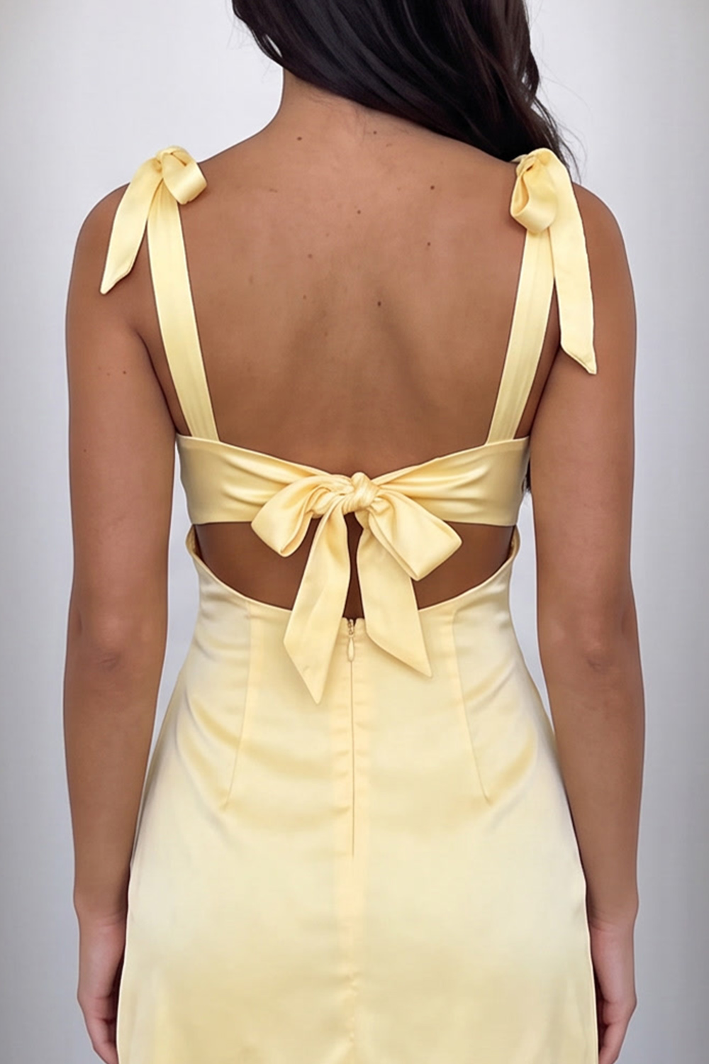 Light Yellow Bodycon Square Neck Short Homecoming Dress with Bow