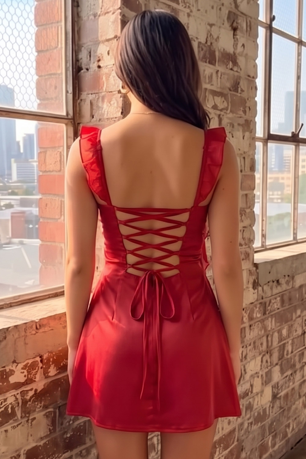 Red A Line Ruched Ruffled Short Homecoming Dress