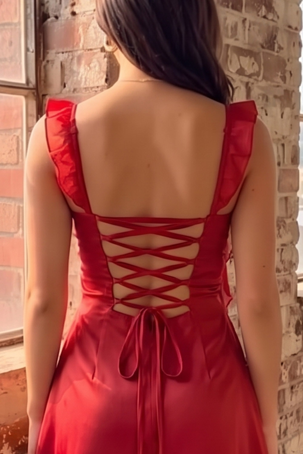 Red A Line Ruched Ruffled Short Homecoming Dress