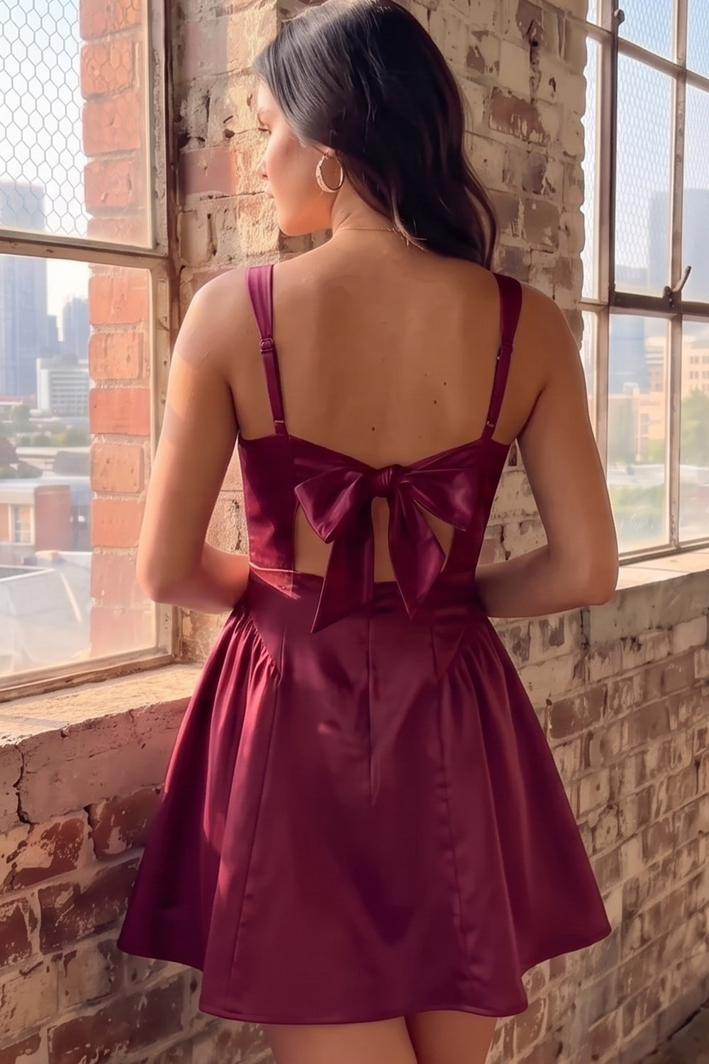 White A-Line Square Neck Satin Short Homecoming Dress