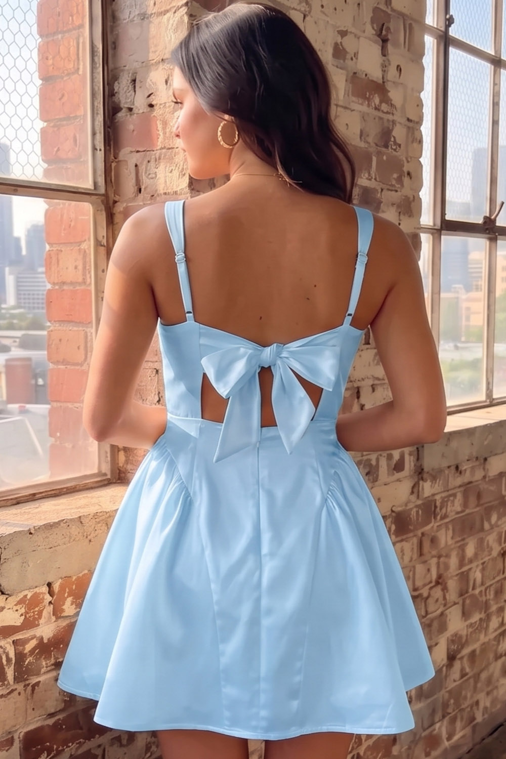 White A-Line Square Neck Satin Short Homecoming Dress