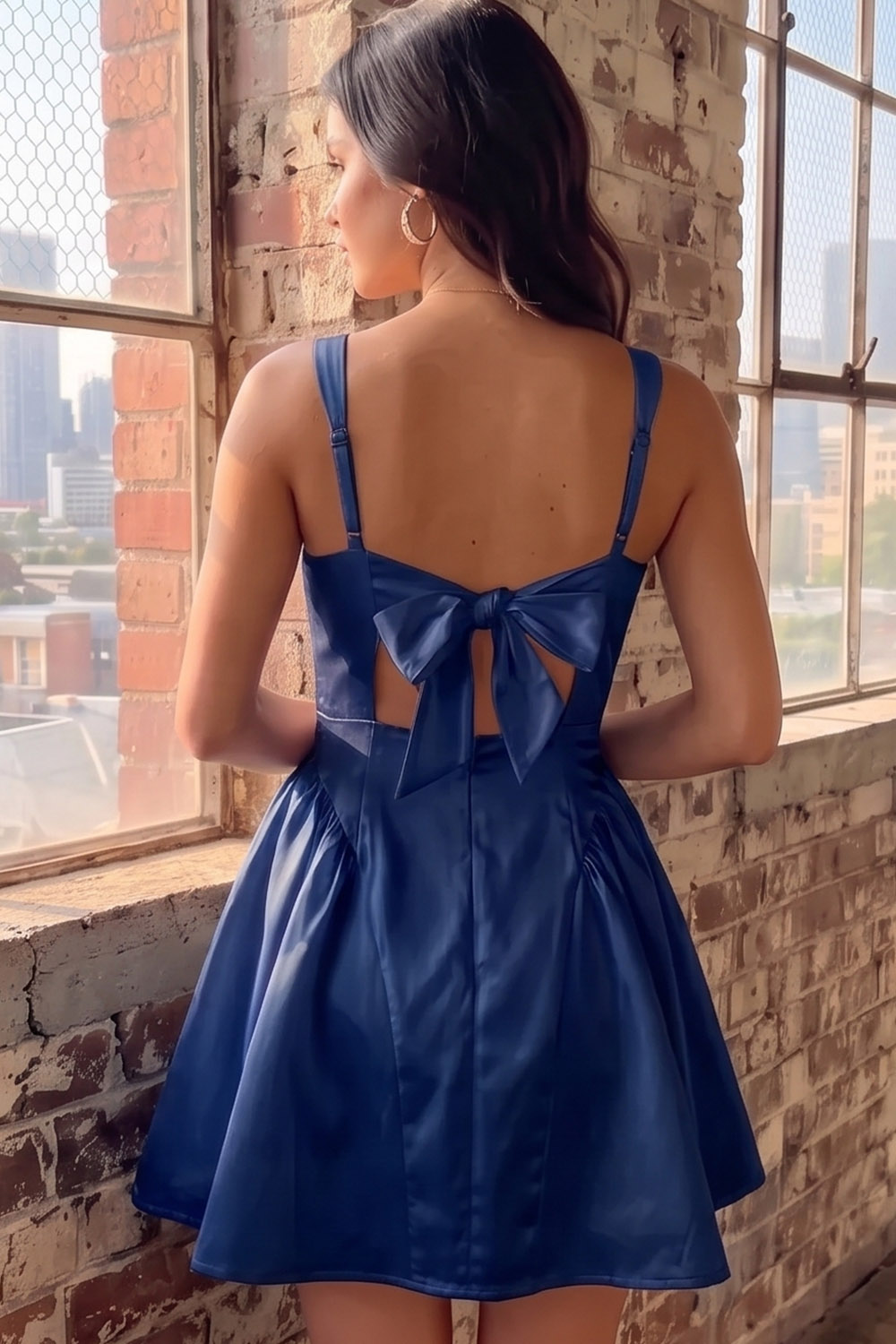 White A-Line Square Neck Satin Short Homecoming Dress