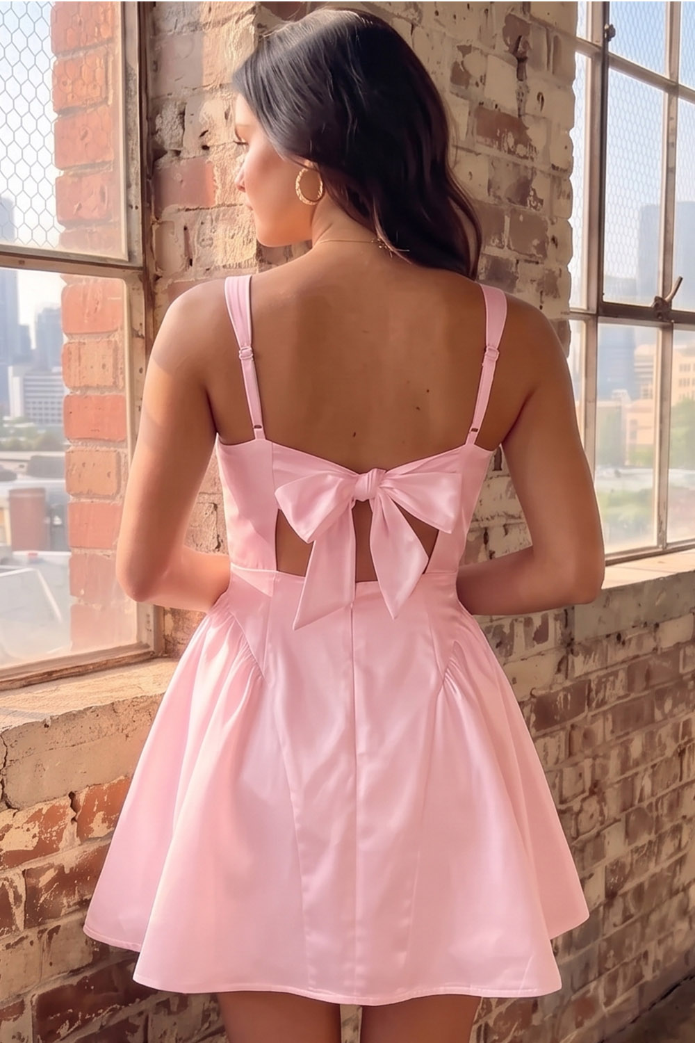 White A-Line Square Neck Satin Short Homecoming Dress