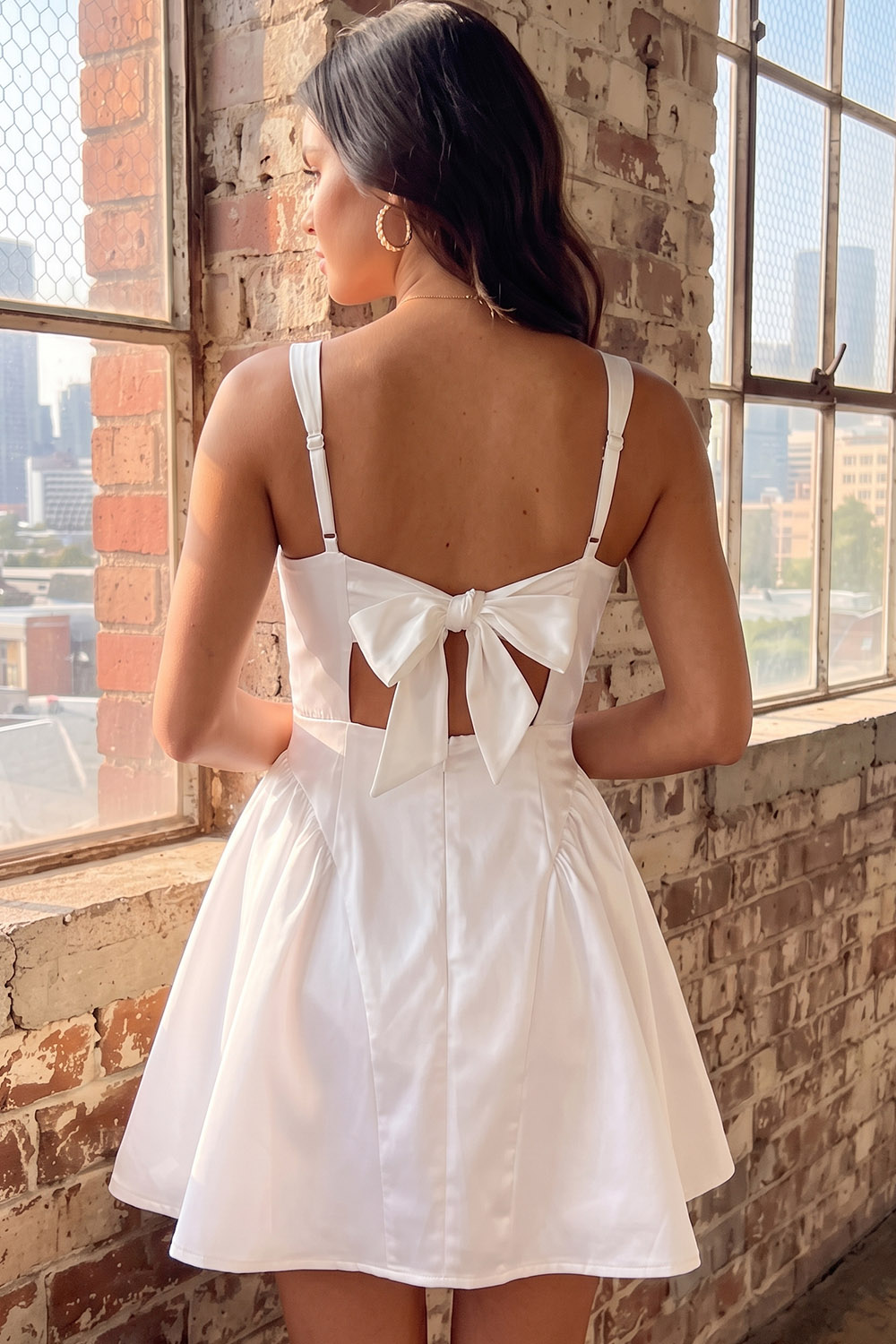 White A-Line Square Neck Satin Short Homecoming Dress