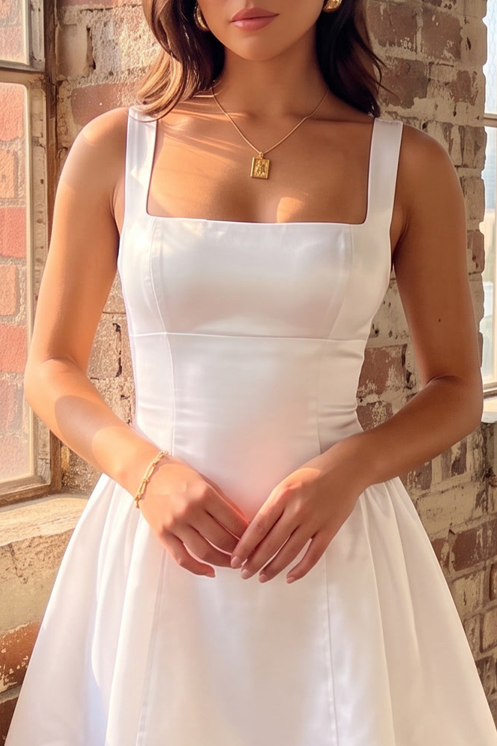 White A-Line Square Neck Satin Short Homecoming Dress