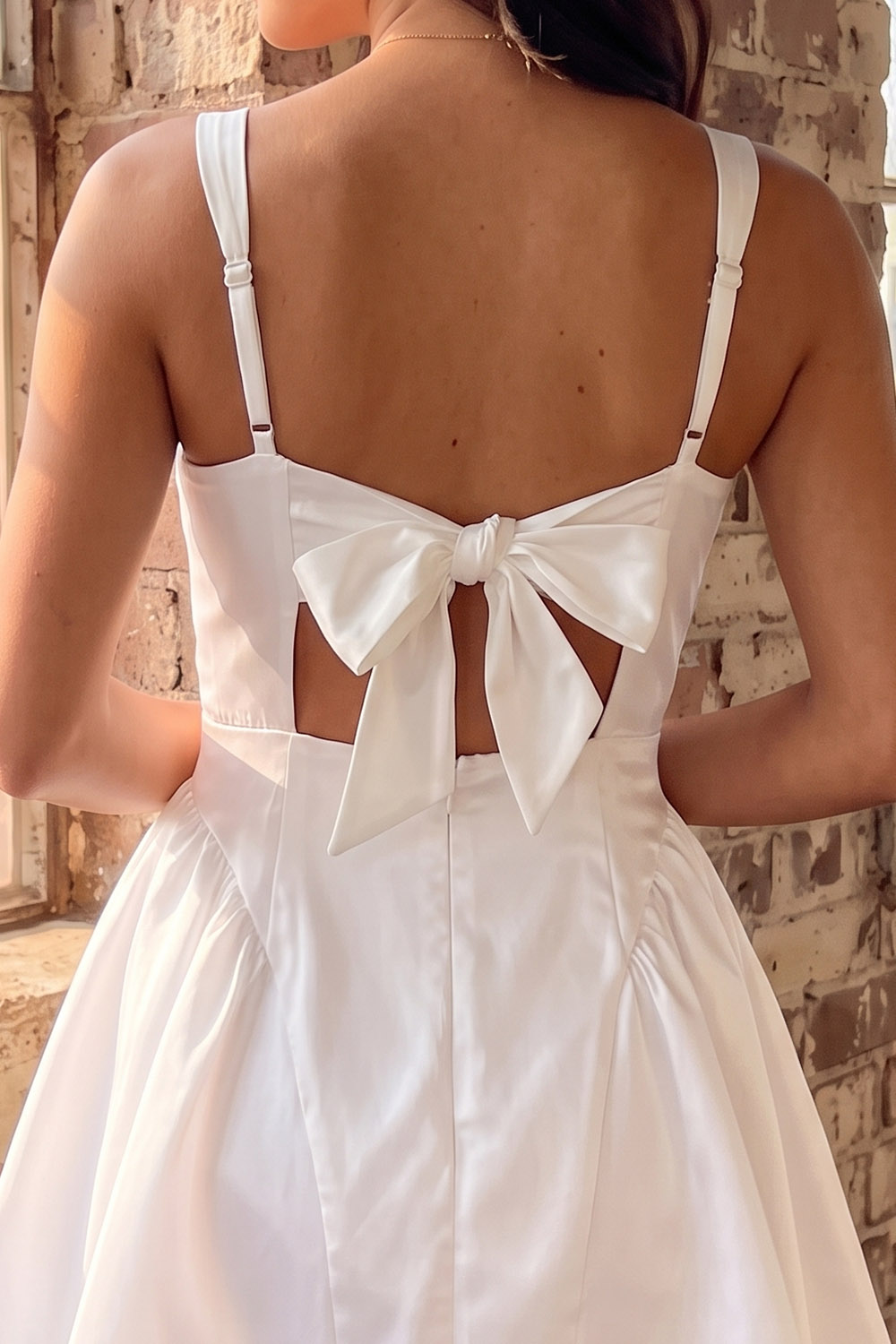 White A-Line Square Neck Satin Short Homecoming Dress
