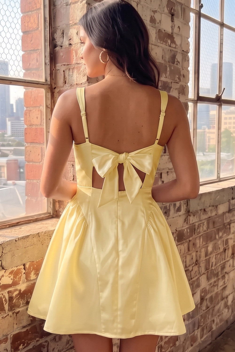 White A-Line Square Neck Satin Short Homecoming Dress