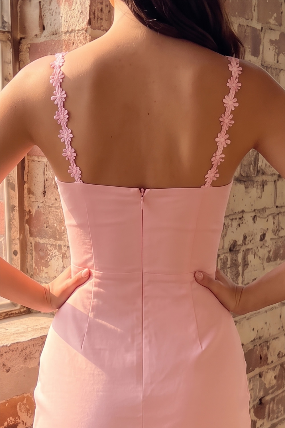 Pink Bodycon Spaghetti Straps Short Homecoming Dress with Flowers