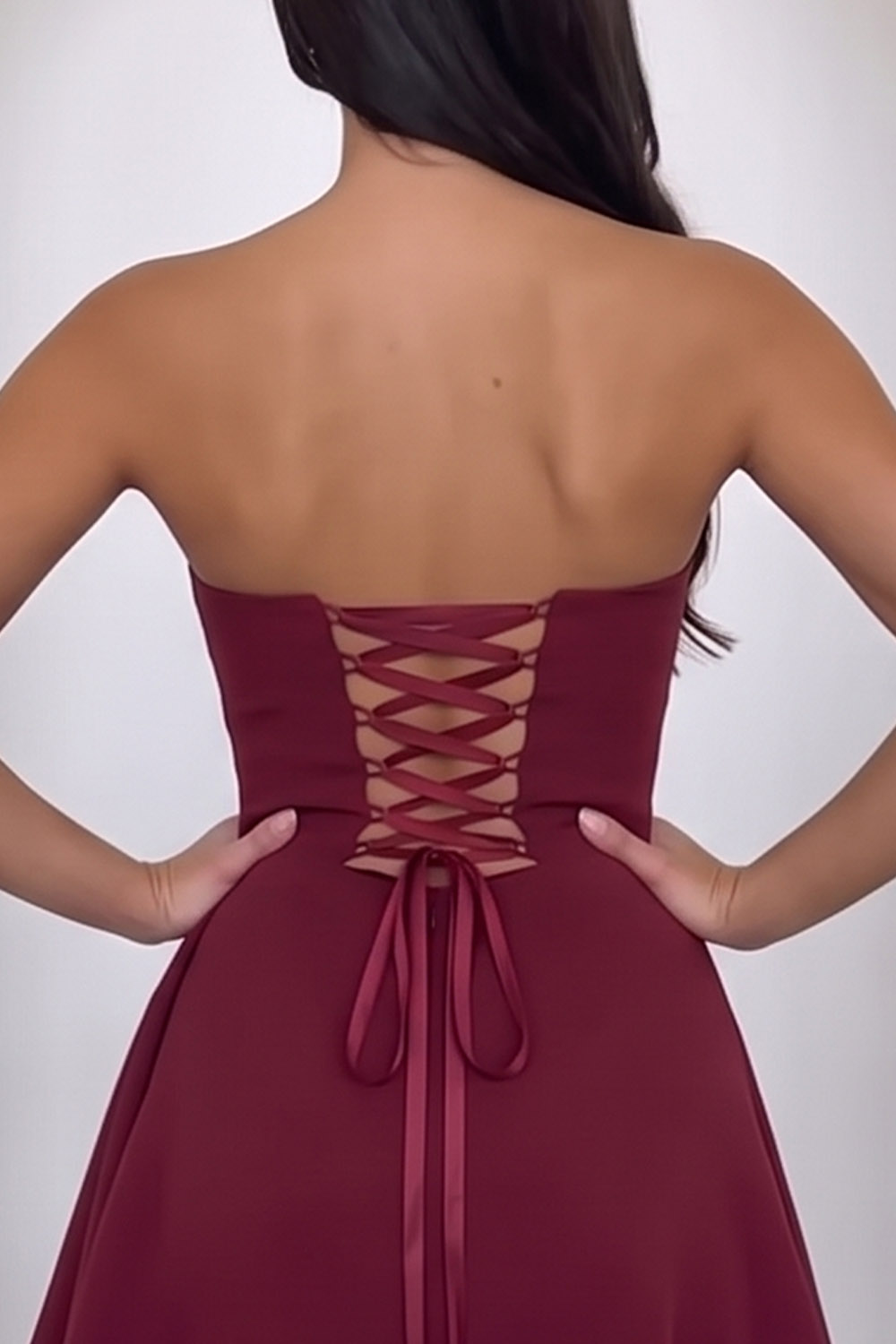 Burgundy Strapless A Line Ruched Short Homecoming Dress