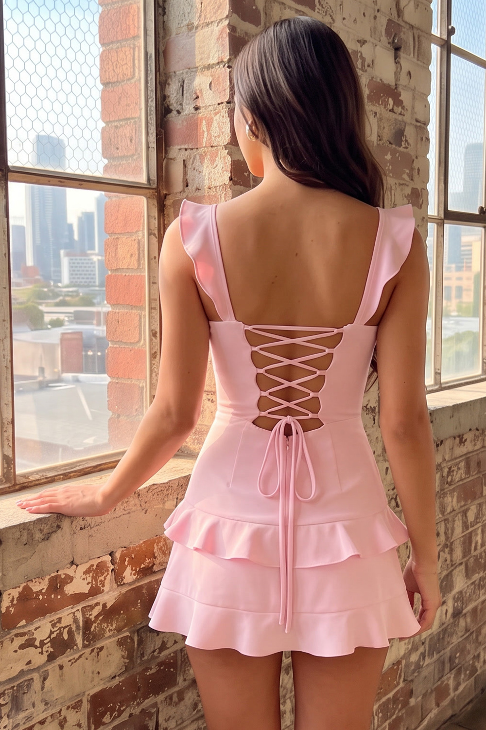 Pink Corset A Line Ruffled Short Homecoming Dress