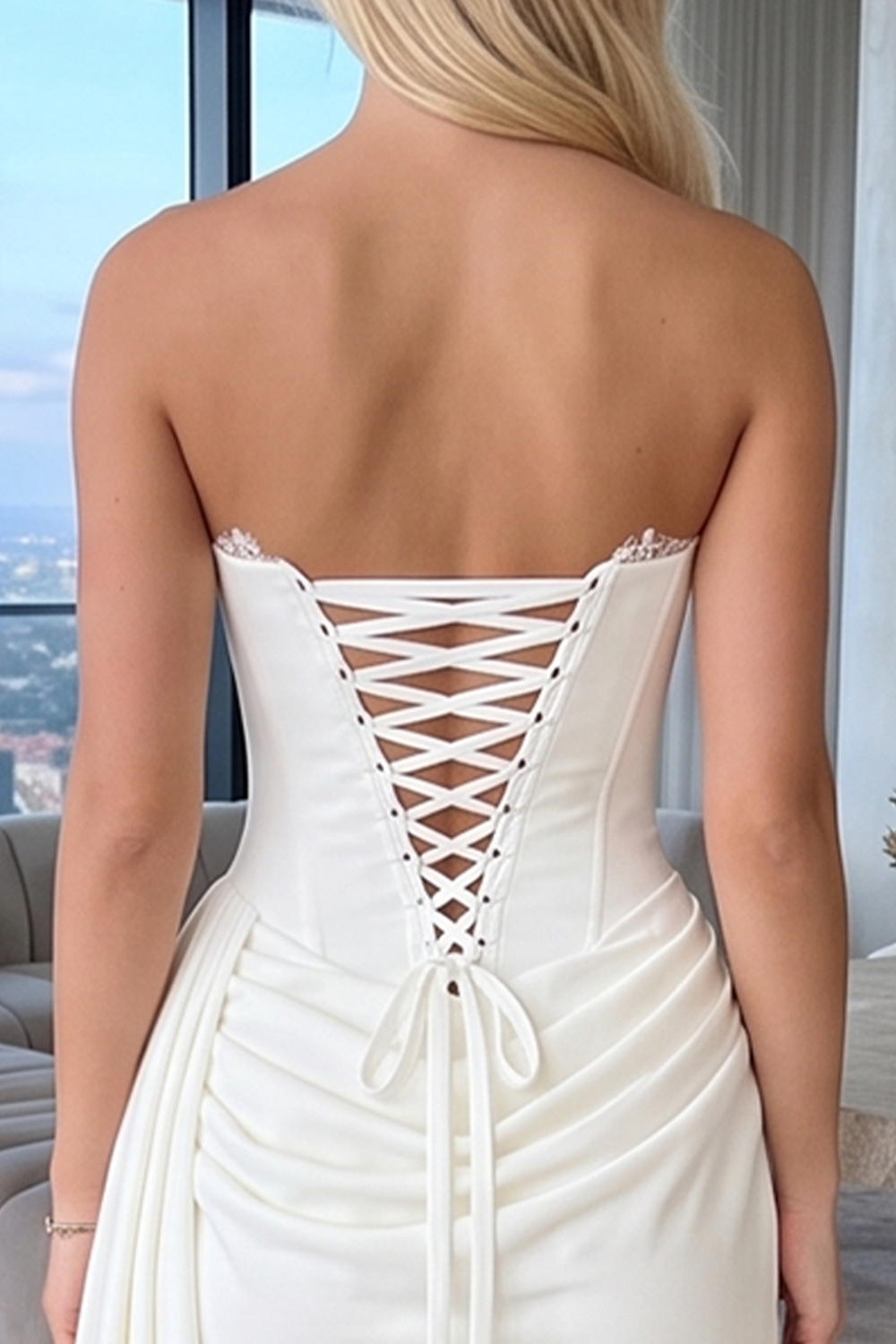 White Corset Strapless Short Tight Homecoming Dress with Lace