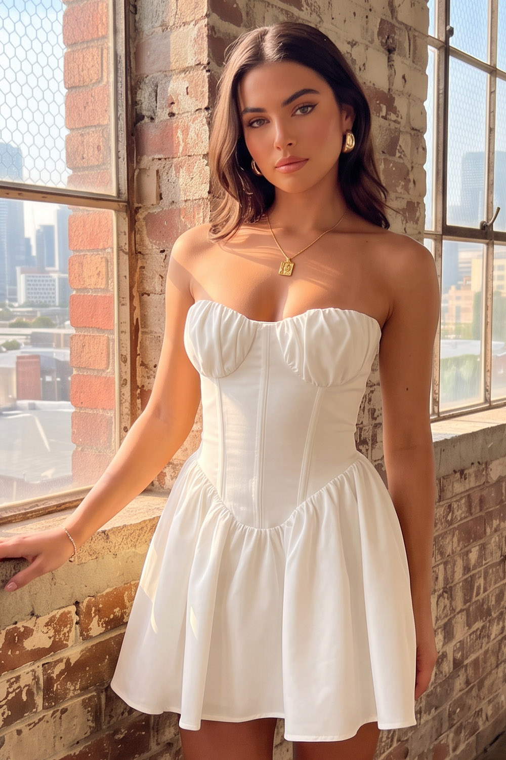 White Corset Strapless Lace Up Back Short Homecoming Dress