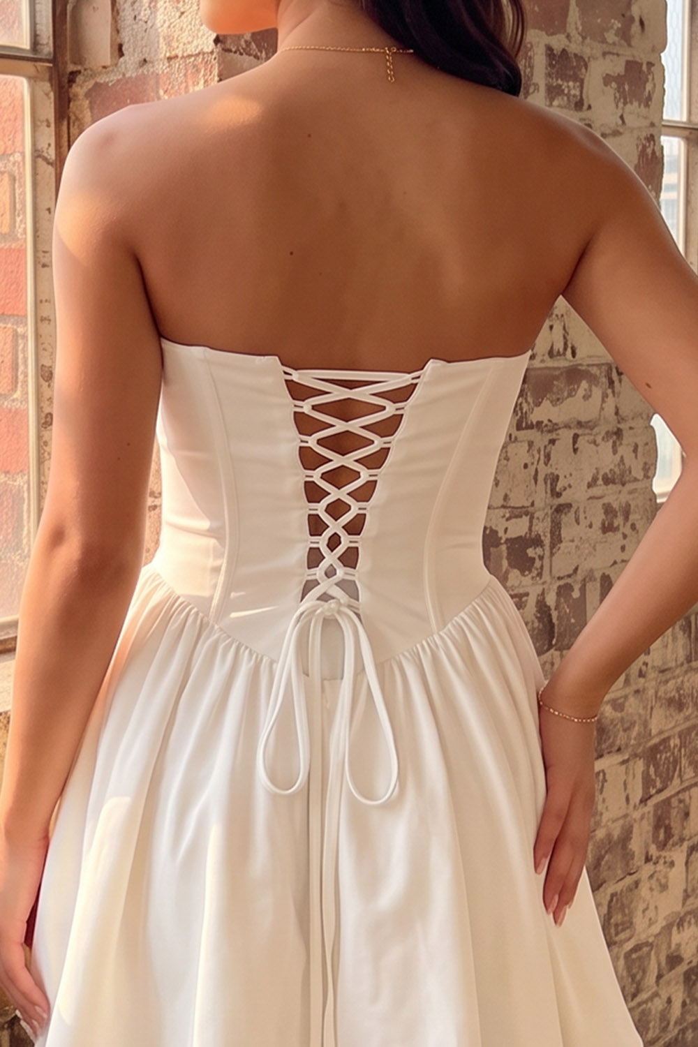 White Corset Strapless Lace Up Back Short Homecoming Dress