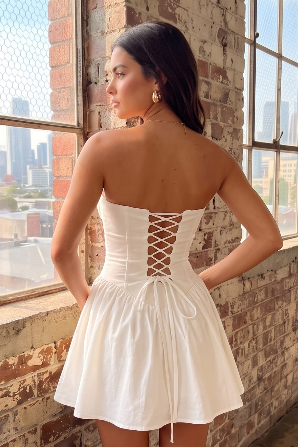 White Strapless Corset A Line Short Homecoming Dress