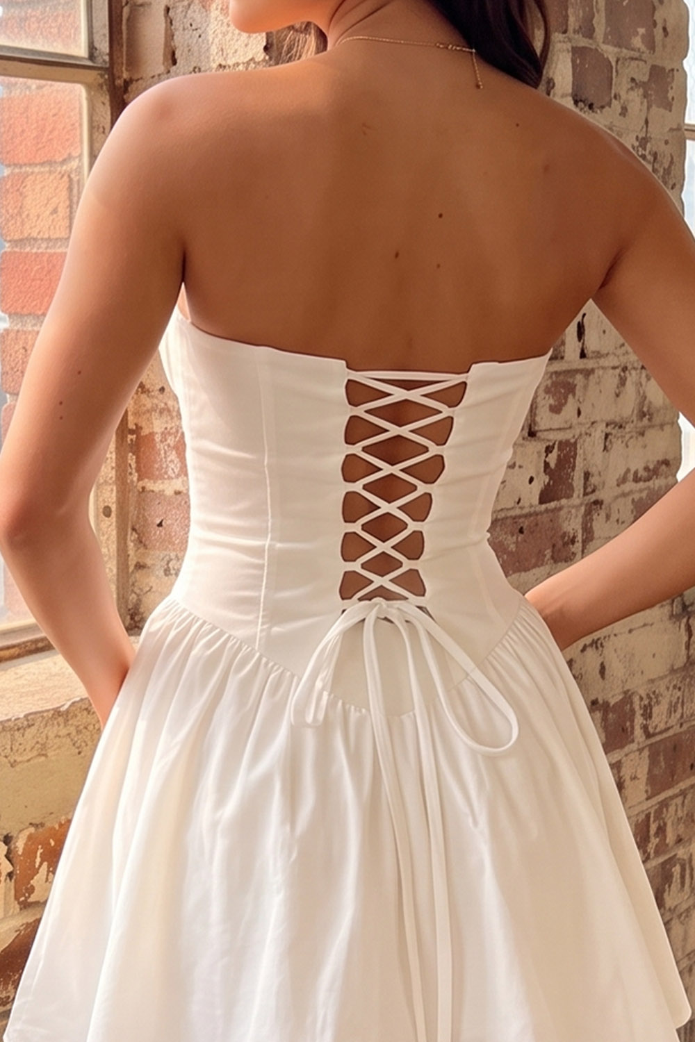 White Strapless Corset A Line Short Homecoming Dress