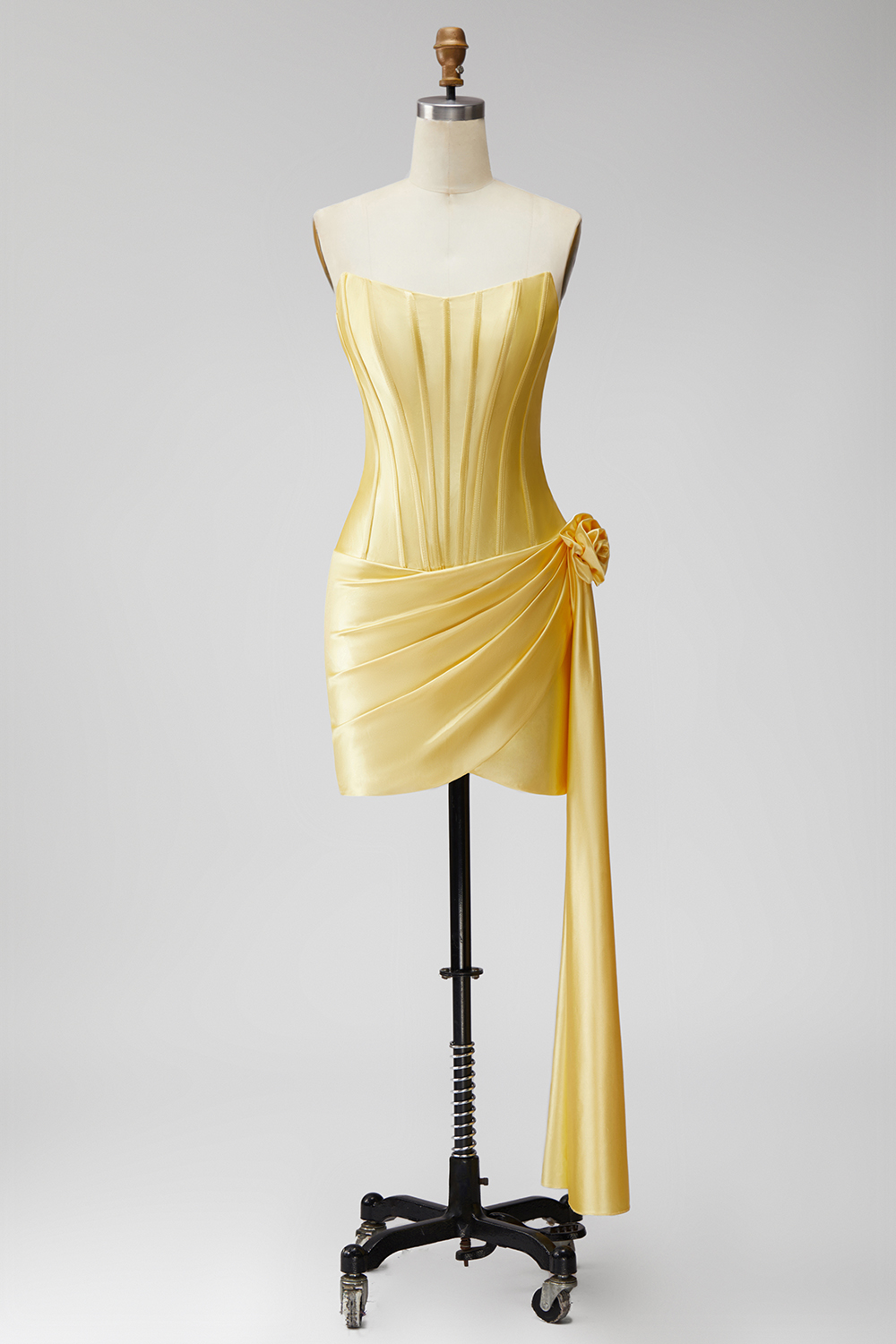 Yellow Corset Strapless Short Homecoming Dress with 3D Flower