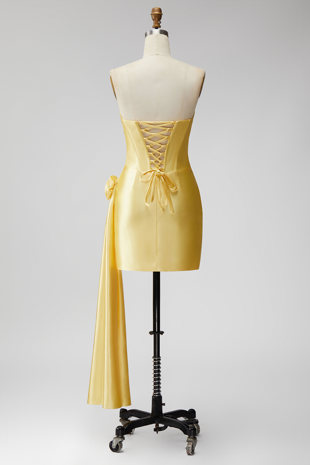 Yellow Corset Strapless Short Homecoming Dress with 3D Flower