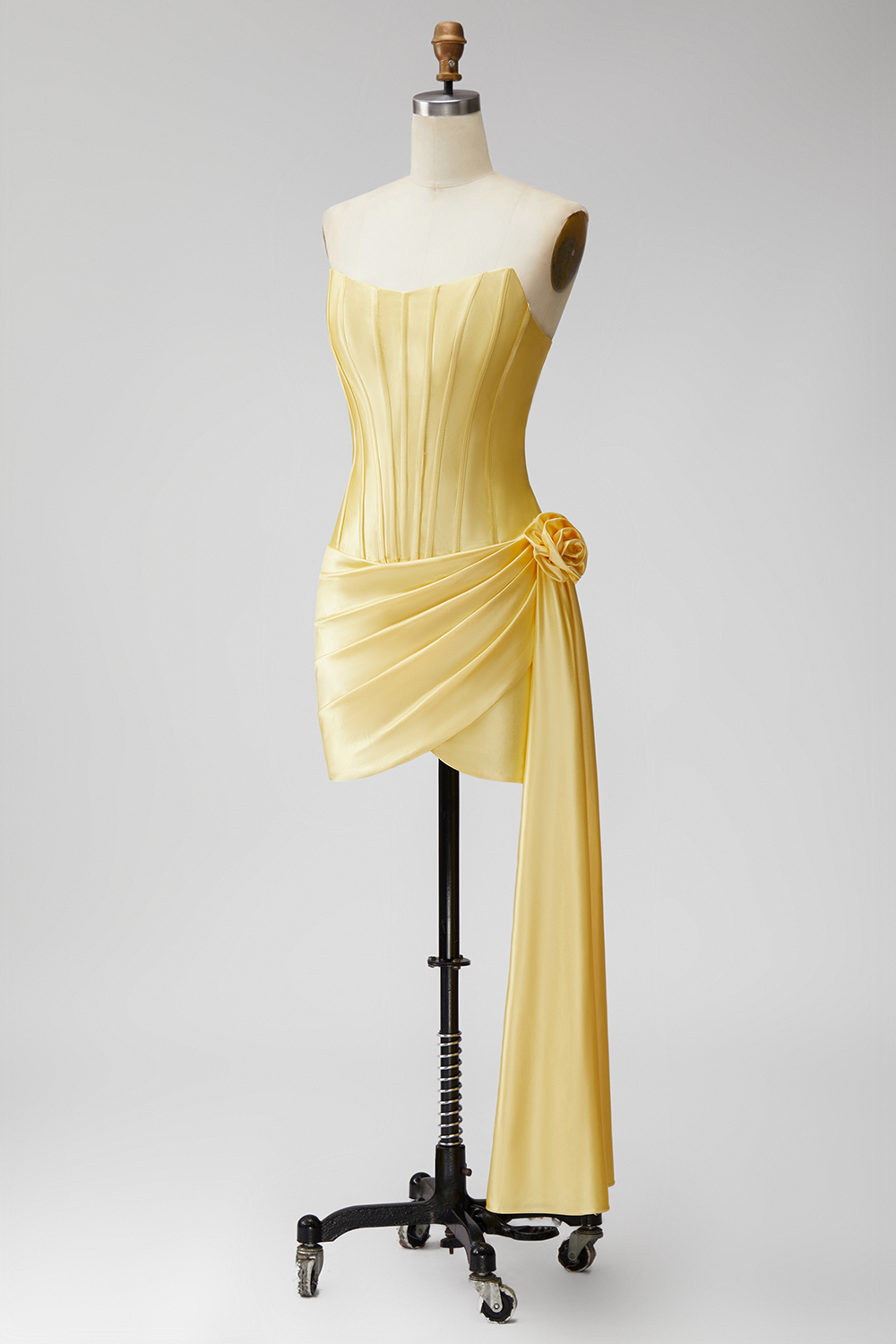 Yellow Corset Strapless Short Homecoming Dress with 3D Flower