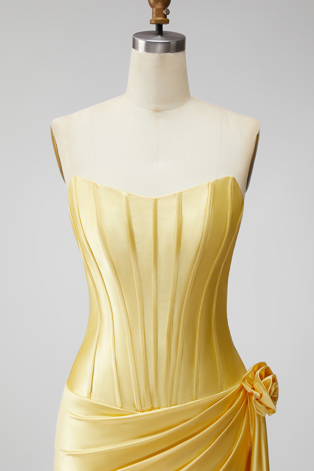 Yellow Corset Strapless Short Homecoming Dress with 3D Flower