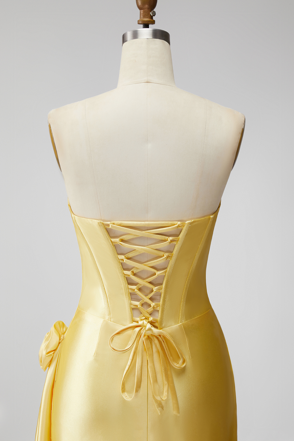 Yellow Corset Strapless Short Homecoming Dress with 3D Flower