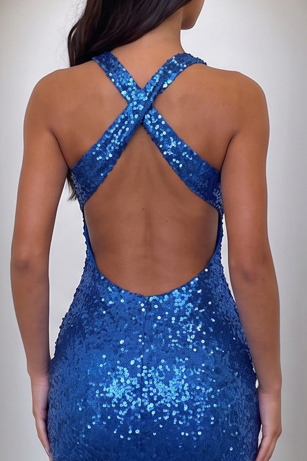 Sparkly Blue Sequins Bodycon Round Neck Short Homecoming Dress