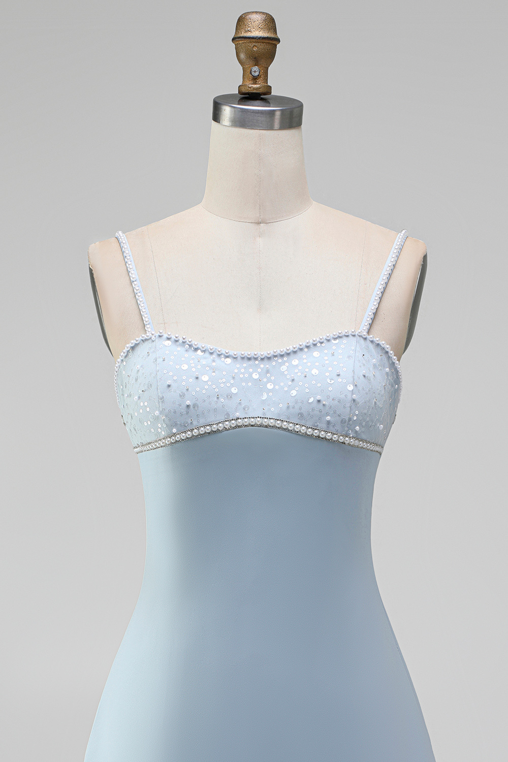 Light Blue Sparkly Spaghetti Straps Short Homecoming Dress with Beading