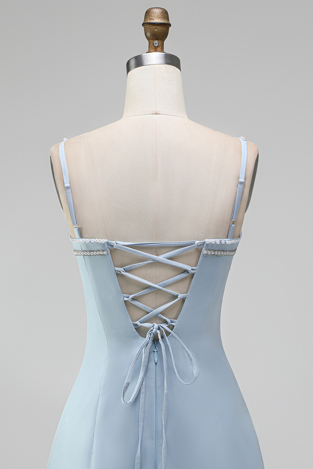 Light Blue Sparkly Spaghetti Straps Short Homecoming Dress with Beading