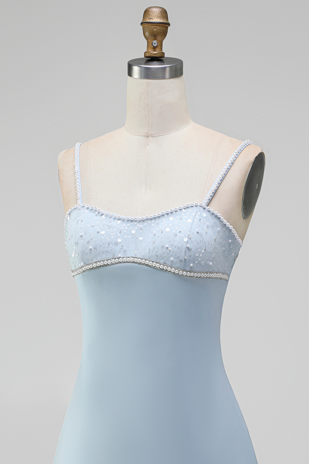 Light Blue Sparkly Spaghetti Straps Short Homecoming Dress with Beading