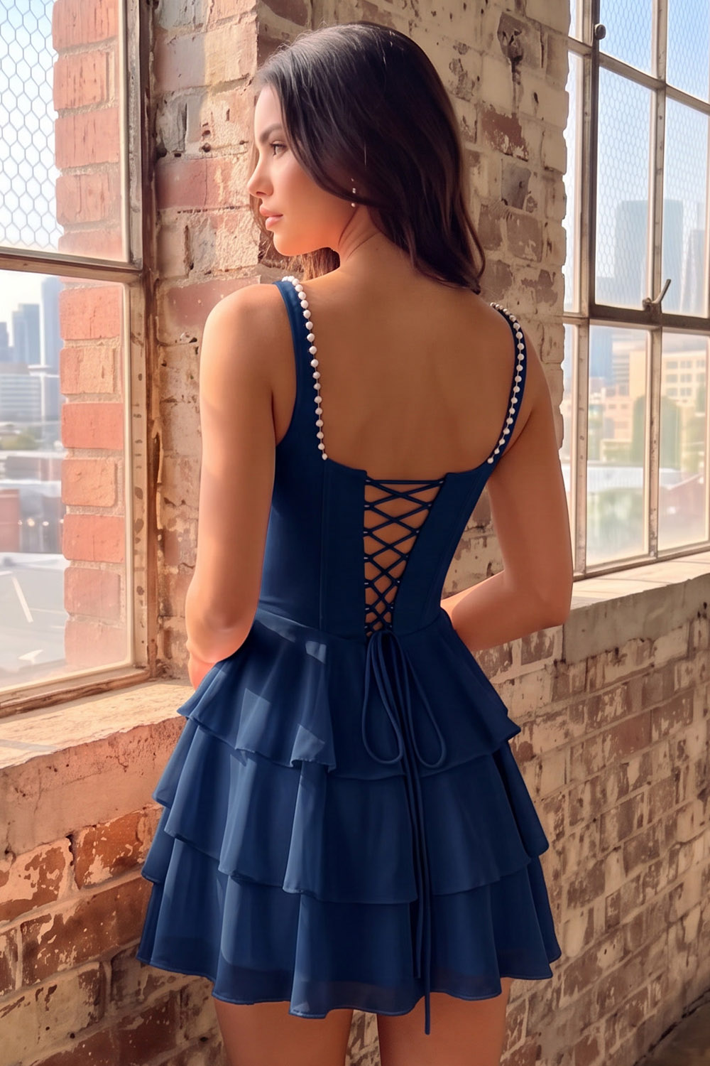Pink Corset Square Neck Ruffled Short Homecoming Dress