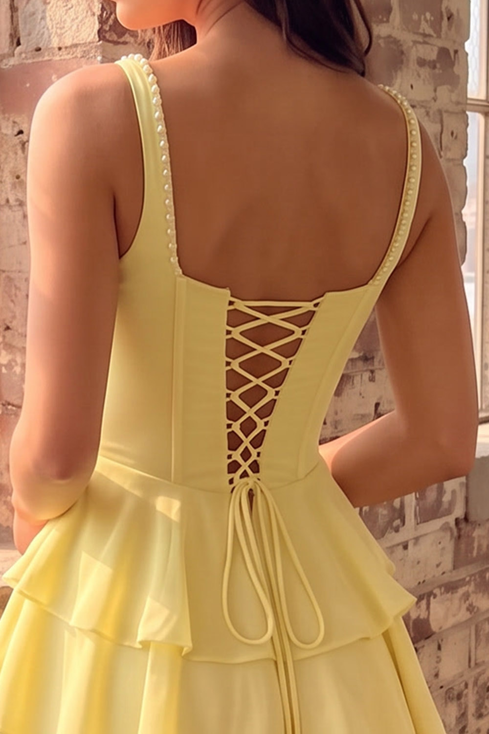 Pink Corset Square Neck Ruffled Short Homecoming Dress