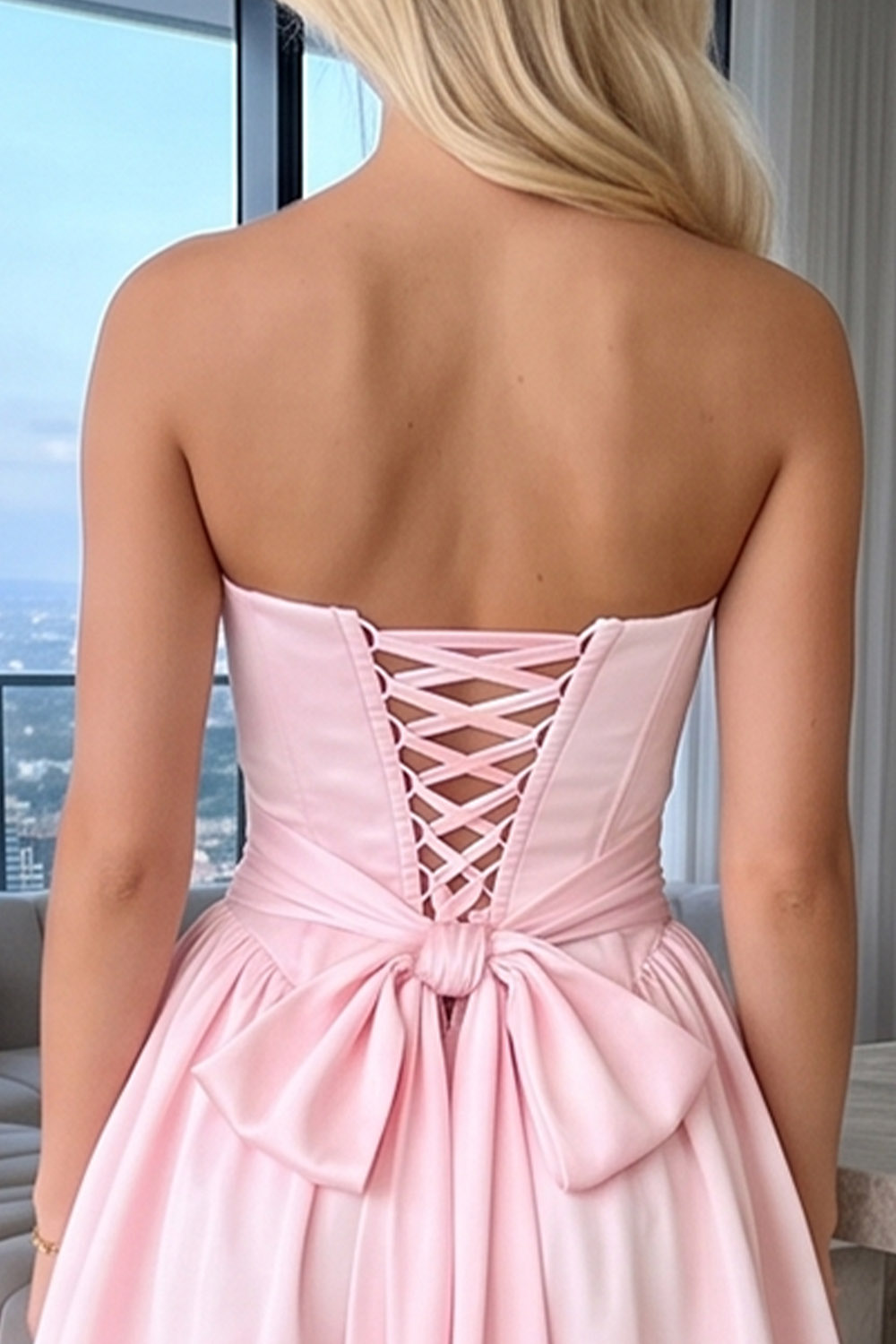 Strapless Pink A Line Short Homecoming Dress with Bow