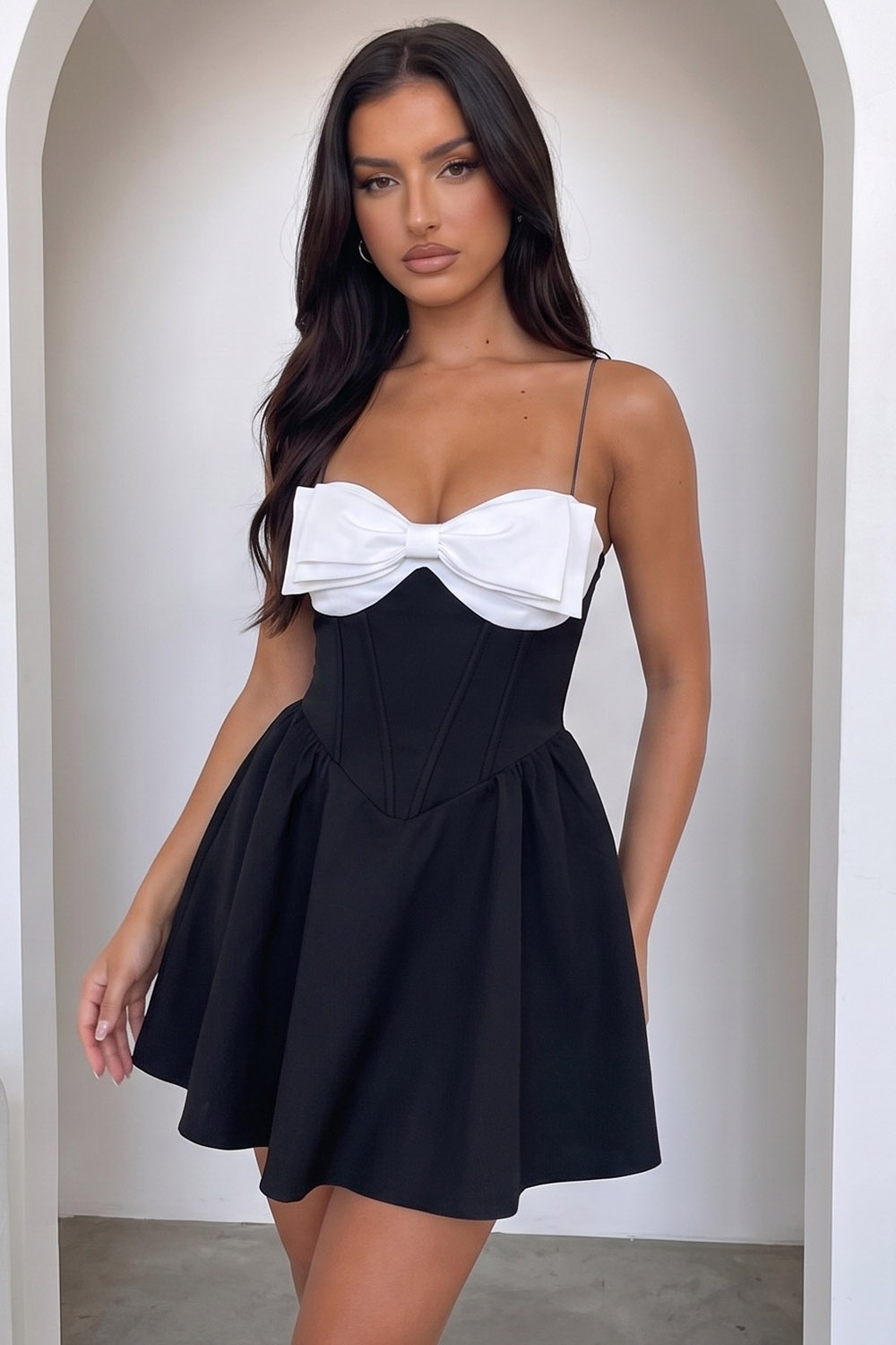 Black Corset A Line Short Homecoming Dress with Bow