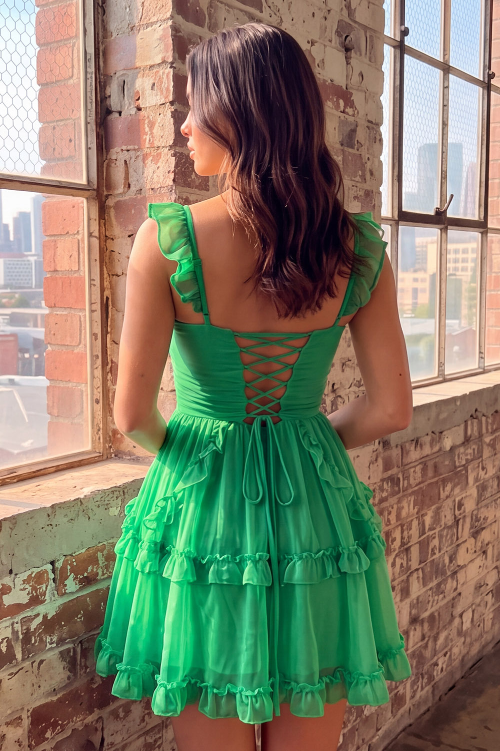Mint A-Line Ruched Tiered Short Homecoming Dress