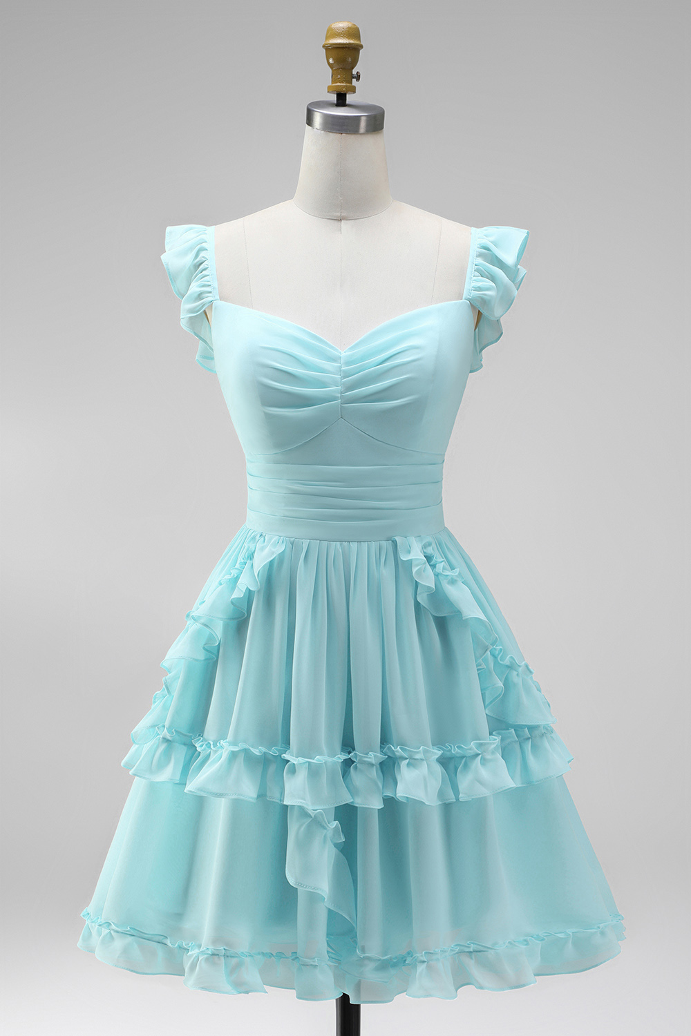 Mint A-Line Ruched Tiered Short Homecoming Dress