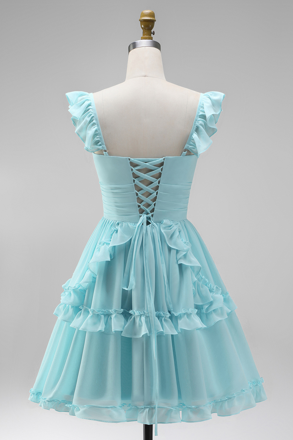 Mint A-Line Ruched Tiered Short Homecoming Dress