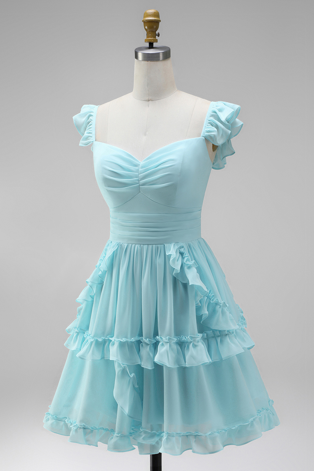 Mint A-Line Ruched Tiered Short Homecoming Dress